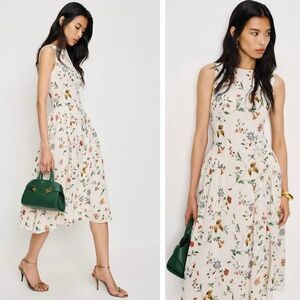 Reformation Anelis Boat Neck Drop Waist Floral Sleeveless Cocktail Midi Dress